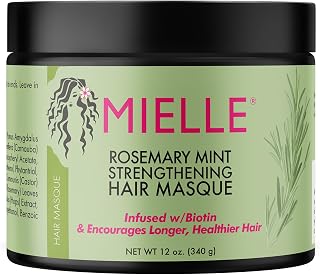 Mielle Organics Rosemary Mint Strengthening Hair Masque, Essential Oil & Biotin Deep Treatment, Miracle Repair for Dry, Damaged, & Frizzy Hair, 12 Ounces