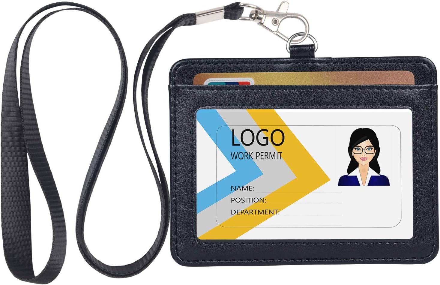 Teskyer Lanyard with Card Holder, ID Badge Holder with 1 Clear ID Window & 1 Credit Card Slot and a Detachable Neck Lanyard (Horizontal, Black)