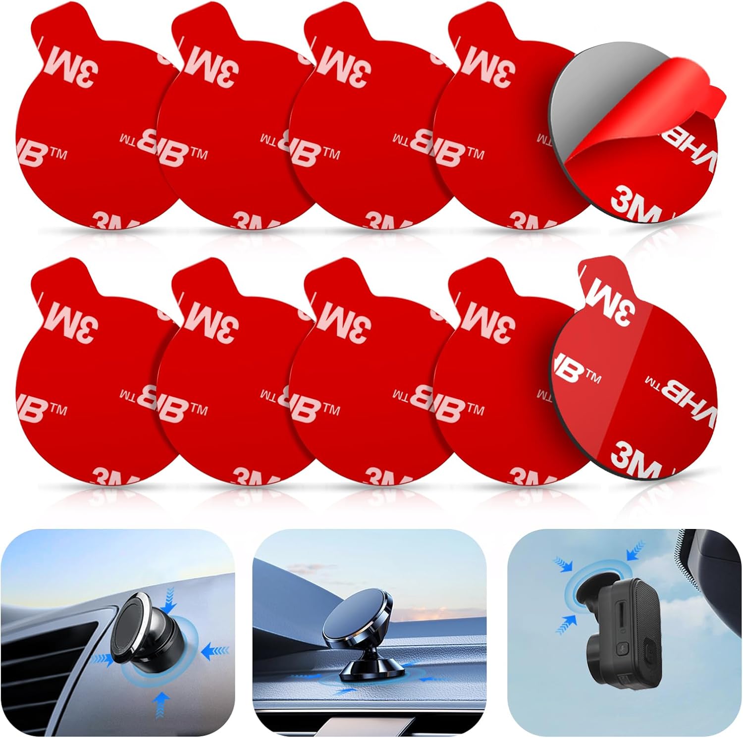 volport 10 Pack 25mm/1" 3M VHB Sticky Adhesive Pads for Garmin Mini Dash Cam Base & Car Magnetic Phone Holder, Round Double Sided Heat Resistant Tape Replacement Sticker for Dashboard Phone Mount