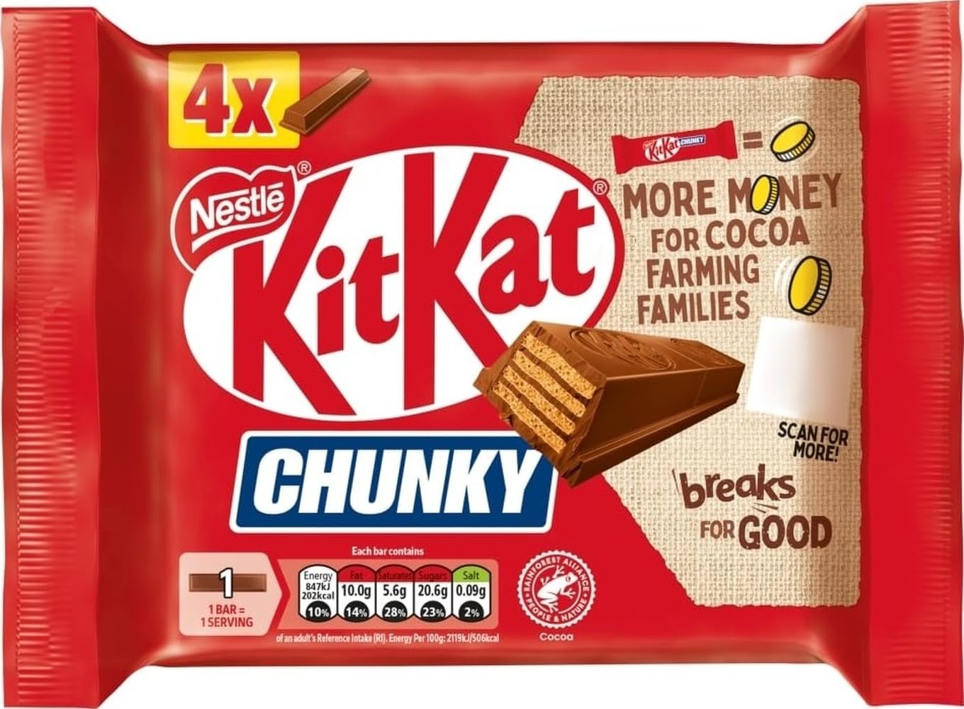 KitKat Chunky Milk Chocolate Bar with Crispy Wafer Biscuit - (4 x 40g)