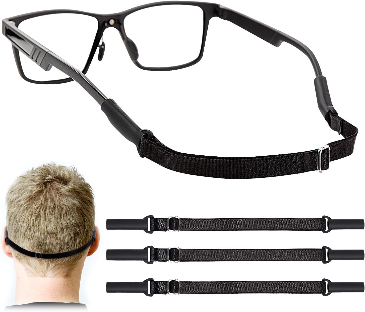 Enenfly Adjustable Glasses Straps - 3 Pack No Tail Eyewear Retainer for Men, Women, Kids – Fits Eyeglasses & Sunglasses