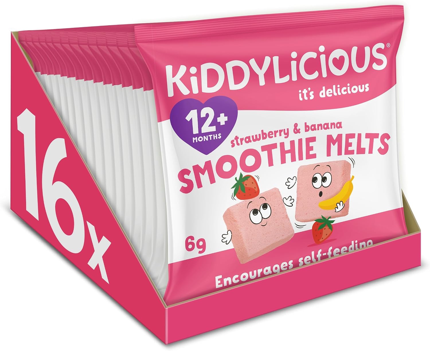 Kiddylicious Strawberry & Banana Smoothie Melts - Delicious Snacks for Kids - Suitable for 12+ Months - 16 Packs