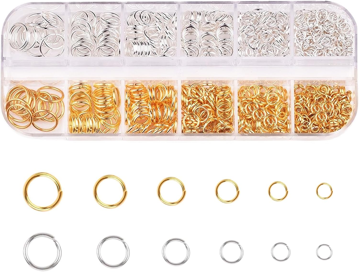 Open Jump Rings Jewellery Making, 1300pcs Silver Gold Jump Split Rings Metal O-Ring Connectors Kit for Jewelry Necklace Bracelet Charms Repair