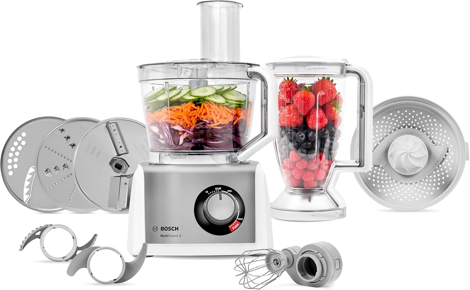 Bosch MultiTalent 8 Food Processor - MC812S734G, White & Stainless Steel