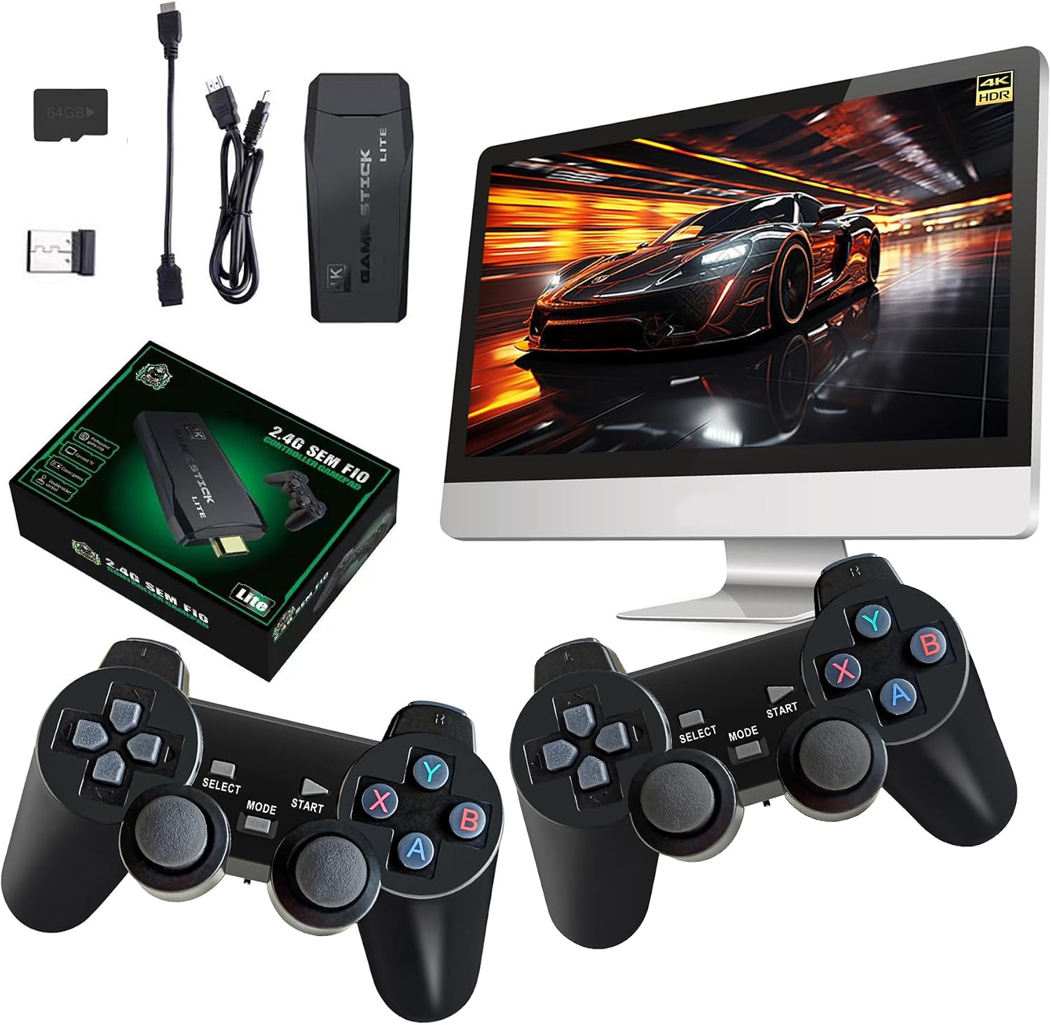 Unokit 2025 New Retro Wireless Game Controller, 4K HDMI Output, Plug & Play TV Video Gaming Stick, Classic Games and 9 Emulators, Upgrade Dual 2.4G Wireless Controllers-64G