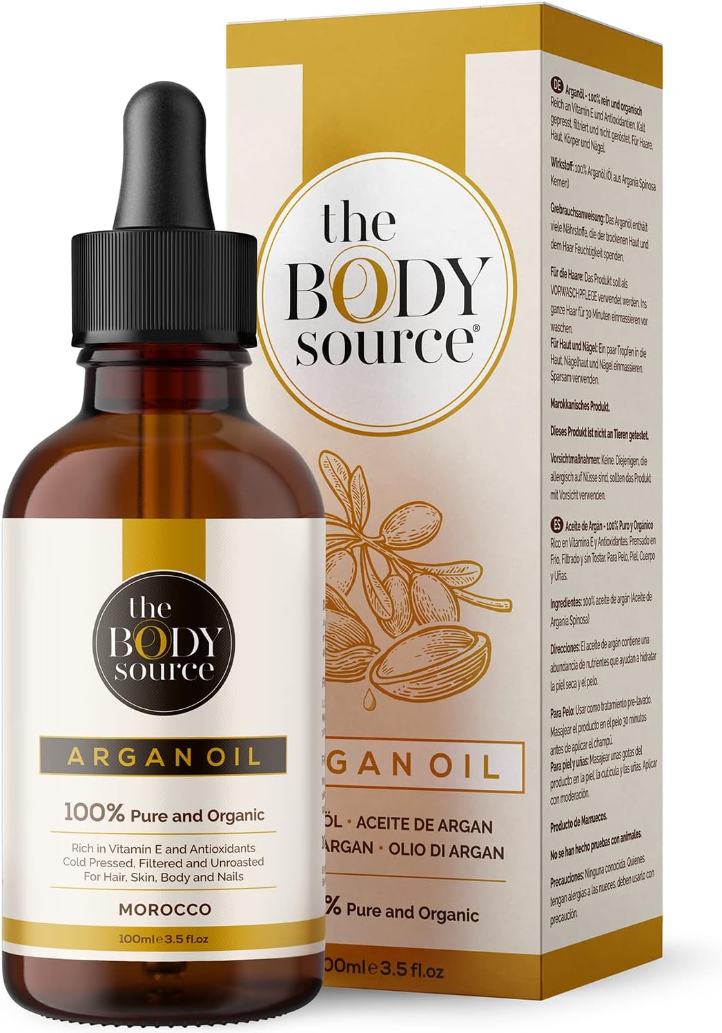 100% Organic Argan Oil, 100ml - Cold Pressed, Ethically Sourced & Bottled in Morocco - For Healthy Hair, Skin & Nails