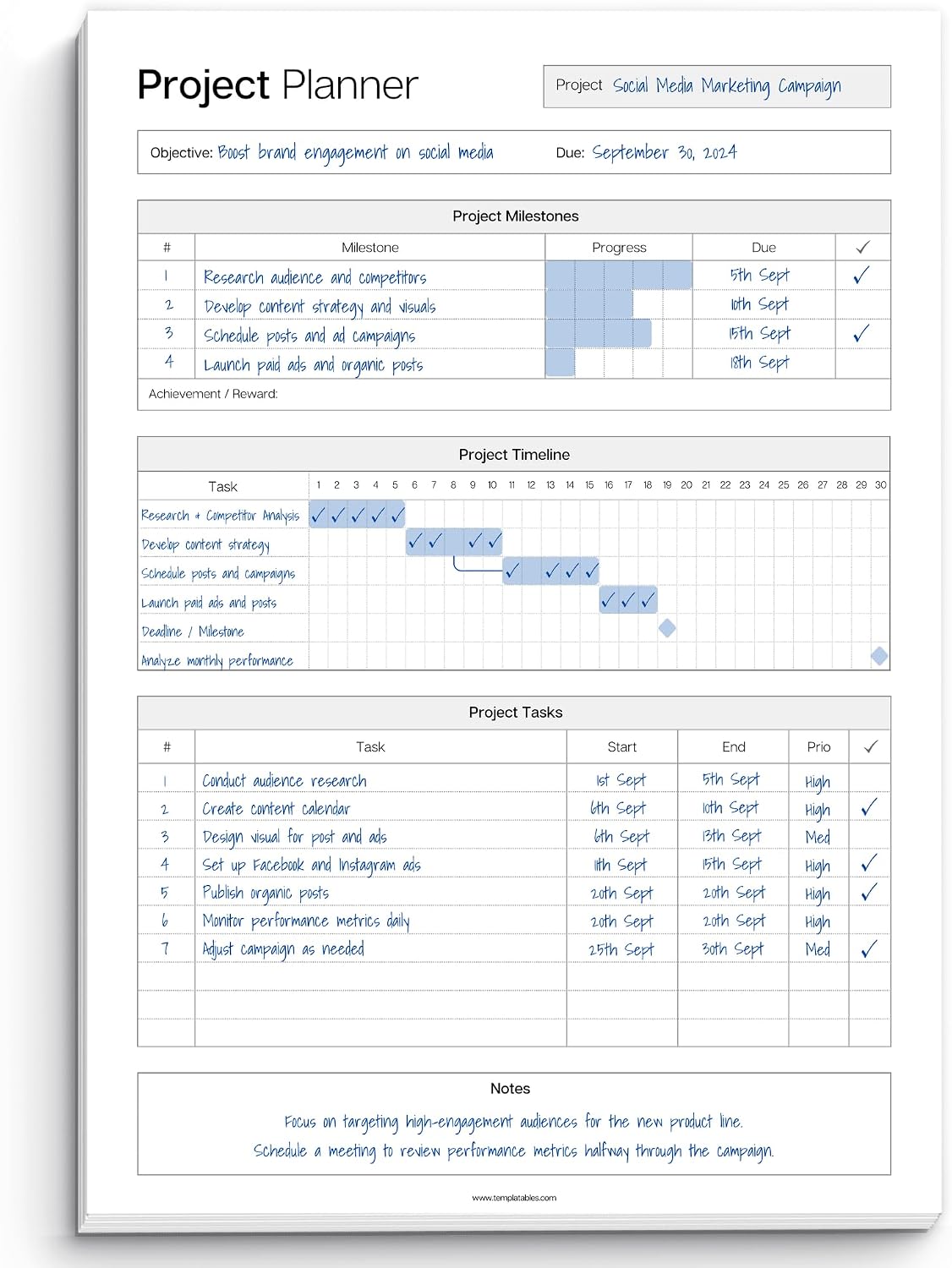 Project Planner Notepad - Project Management Organizer Desk Pad - Manage Project Tasks and Meeting Deadlines Effectively - 50 Sheets of Premium 120gsm Paper | Management | A4 Mono