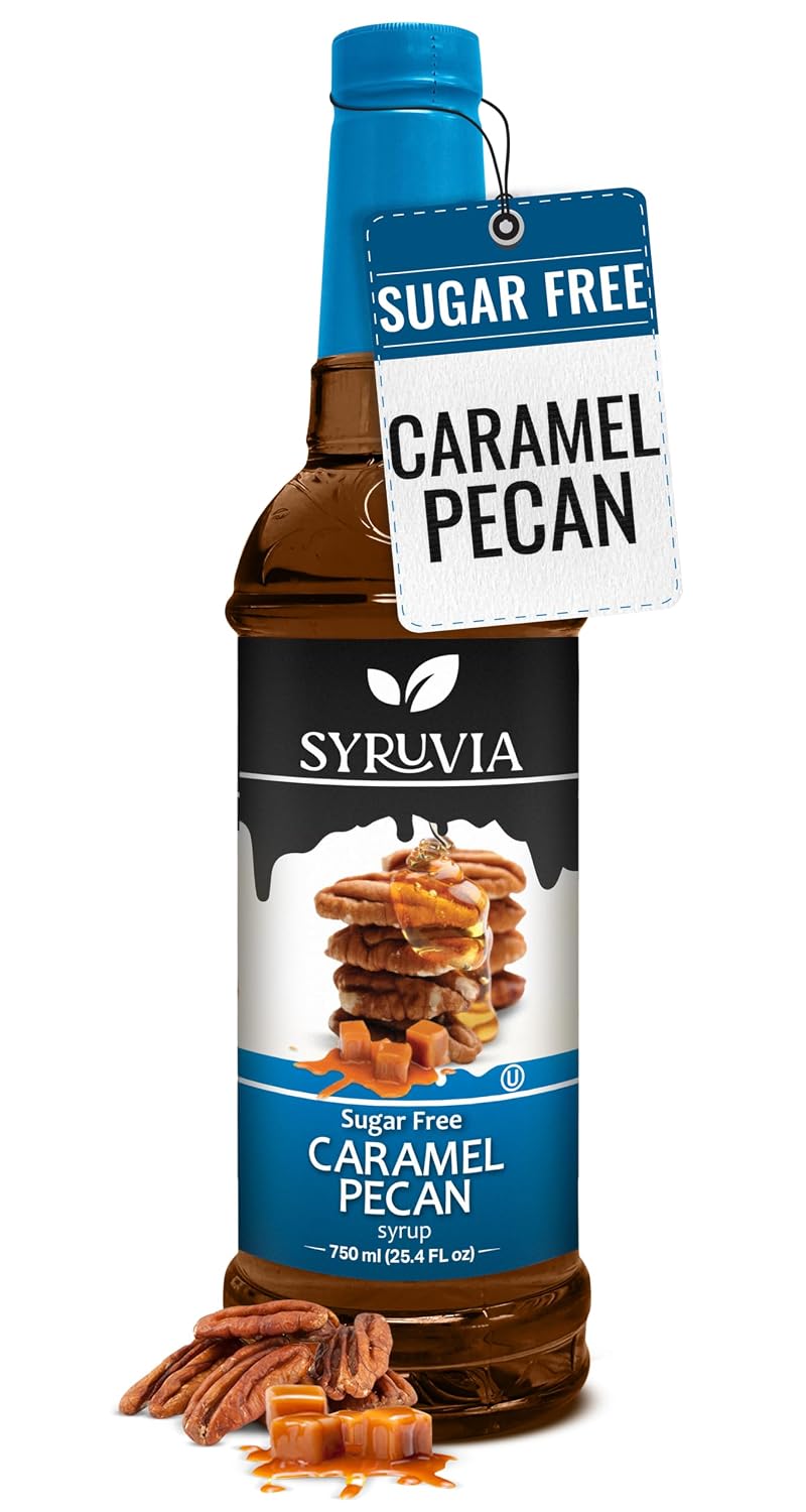 Syruvia Sugar Free Coffee Syrup, Caramel Pecan Flavored Syrup for Drinks, Lattes, and Desserts – 25.4 fl oz