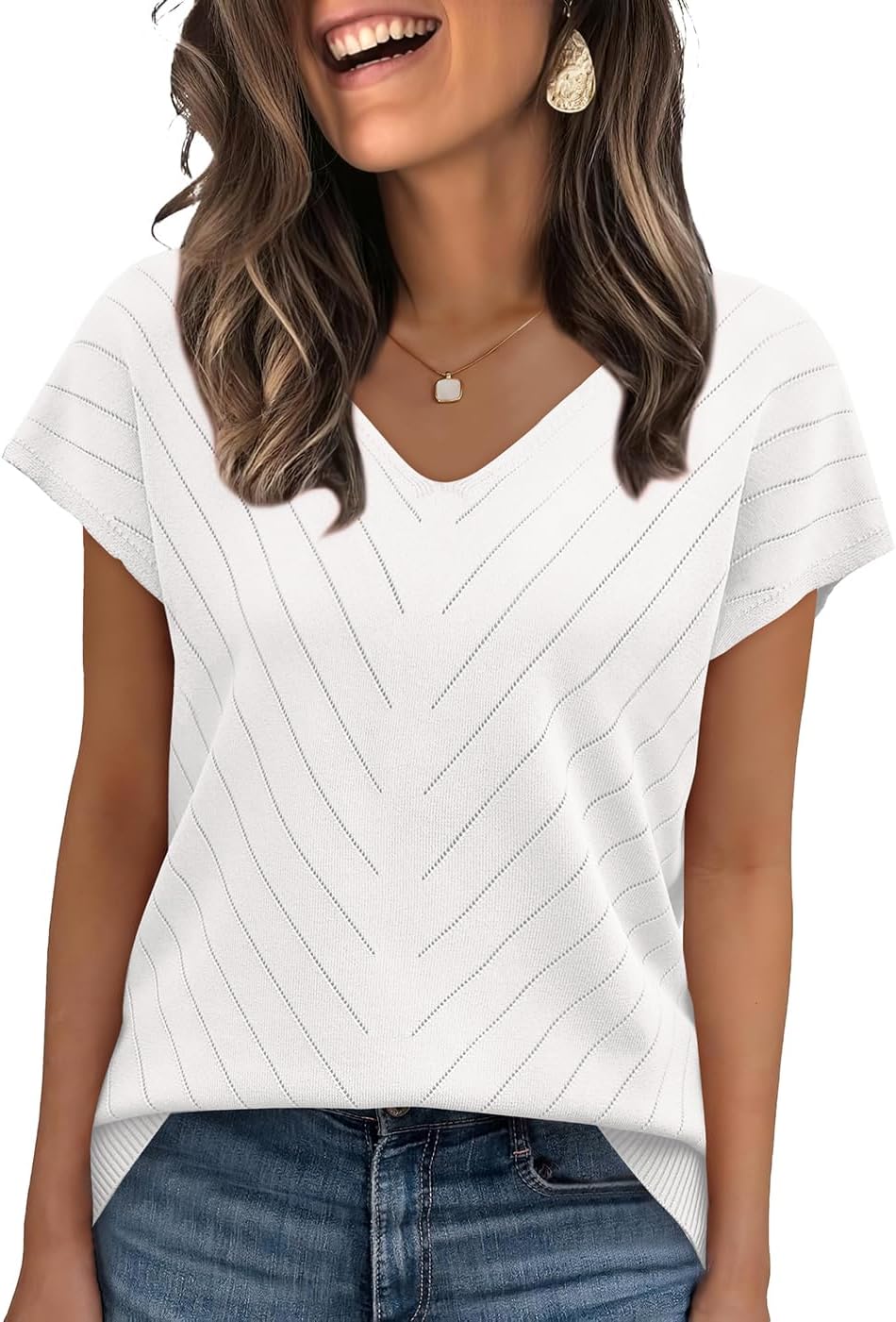 WIHOLL Short Sleeve Sweater for Women V Neck Trendy Summer Tops 2025 Beach Vacation Clothes Travel Business Casual Outfits