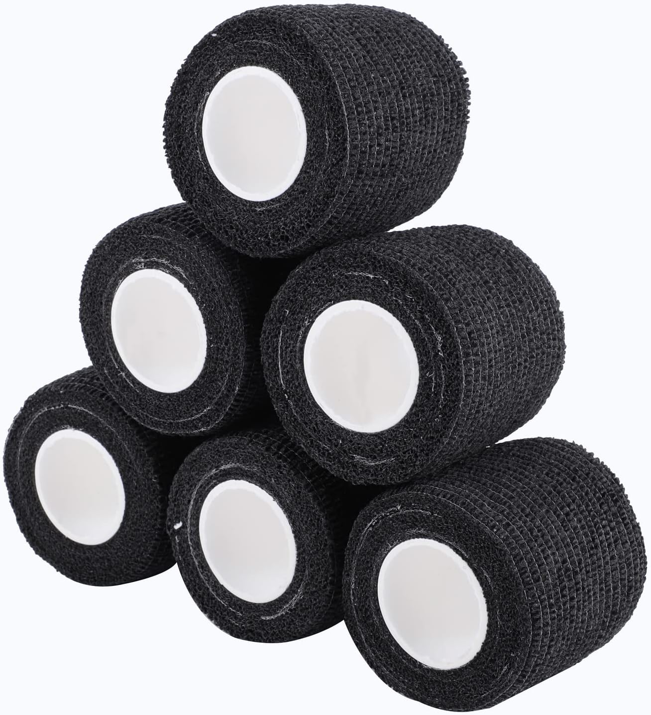 6 Rolls Self Adherent Cohesive Bandages, 5 cm x 4.5 m Non-Woven Cohesive Wrap Uses Include Wrist & Finger Tape Vet Tape Medical Tape Football Sock Tape Sports Tape, Black