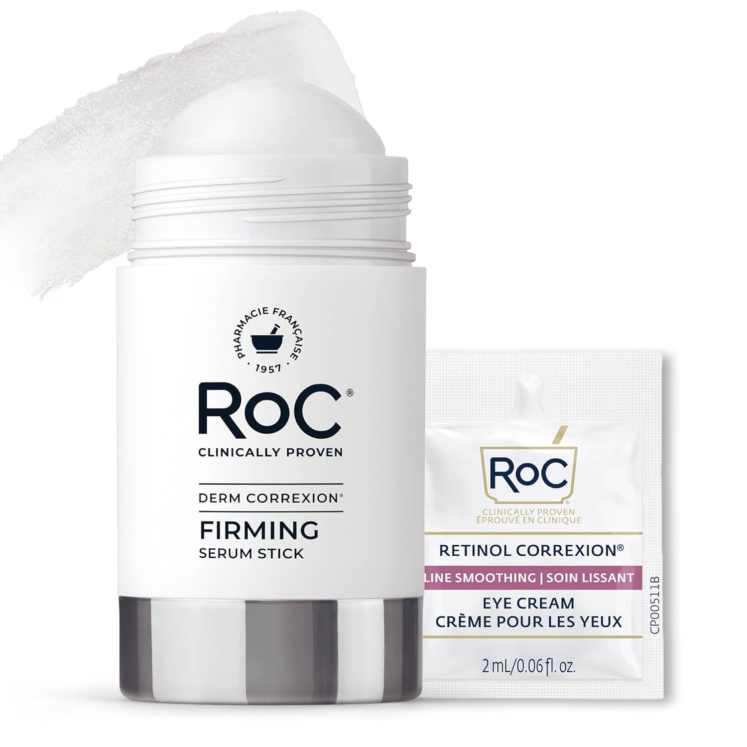 RoC Derm Correxion Retinol Firming Serum Stick with Antioxidants to Visibly Tighten and Firm Wrinkles and Laugh Lines For Men and Women + Retinol Eye Cream Packette, 1.0 oz (Packaging May Vary)
