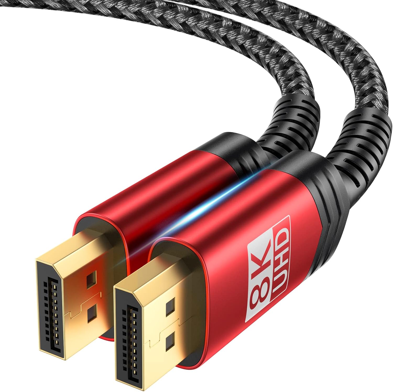 JSAUX 8K DisplayPort Cable 1.4, 2M (8K@60Hz, 2K@240Hz, 4K@144Hz, 32.4Gbps) - DP to DP Cable Compatible with Laptop, PC, TV, Gaming Monitor - Red