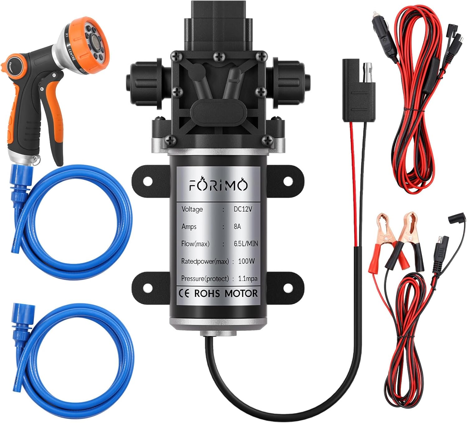 12 Volt Water Pump,100W 1.7GPM 160PSI Portable Pressure Powerful Washing Kit with Shower Head and PVC Hose for RV, Home, Car, Garden, Projects