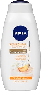NIVEA Refreshing White Peach and Jasmine Body Wash, Scented Body Wash with Nourishing Serum, Plant-Derived Oils, Essential Skin Lipids and Vitamins, 20 Fl Oz Bottle