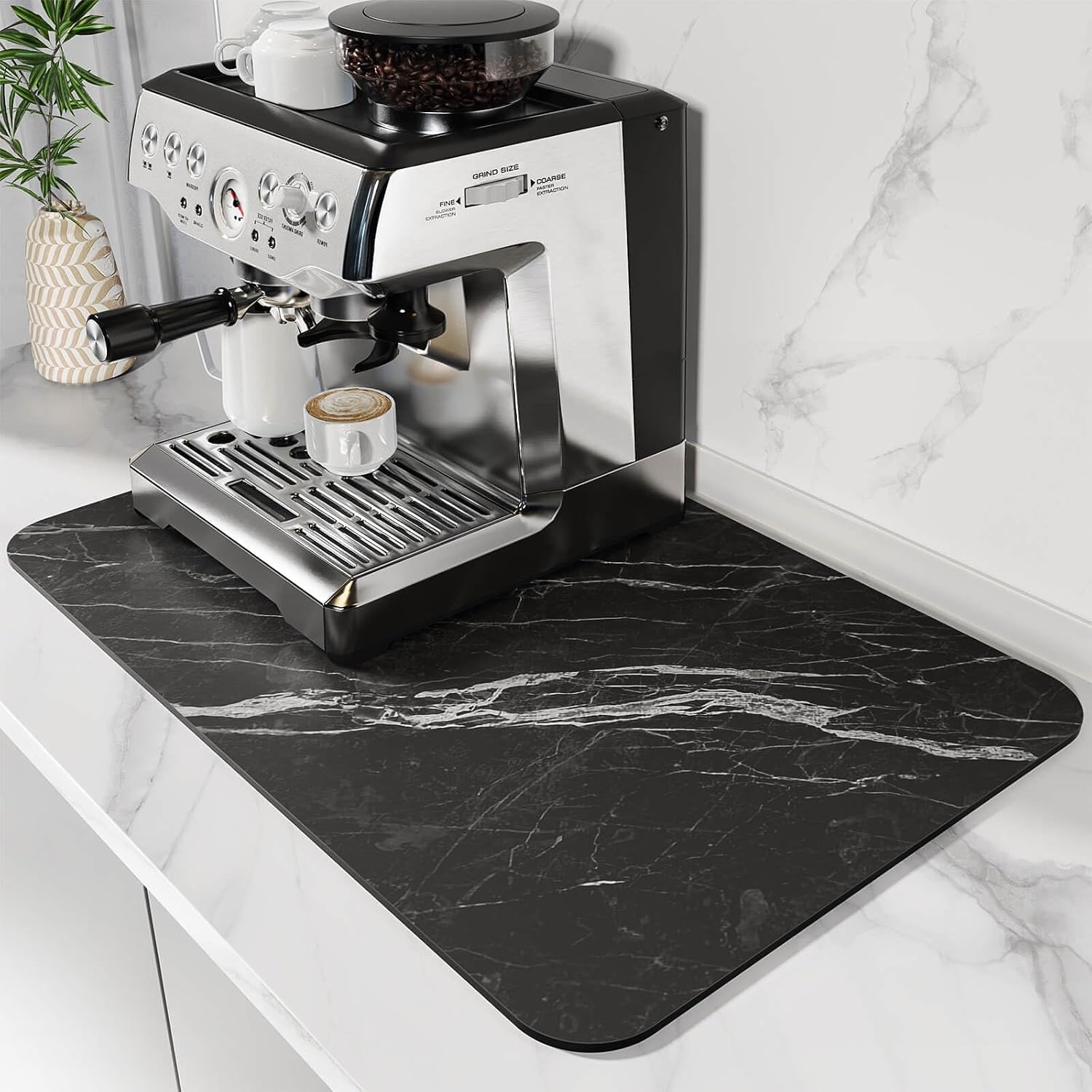 DK177 Coffee Mat - Dish Drying Mat for Kitchen Counter , Hide Stain, Absorbent with Waterproof Rubber Backing, Fit Kitchen Dish Rack Bar Accessories, 24" x 16"