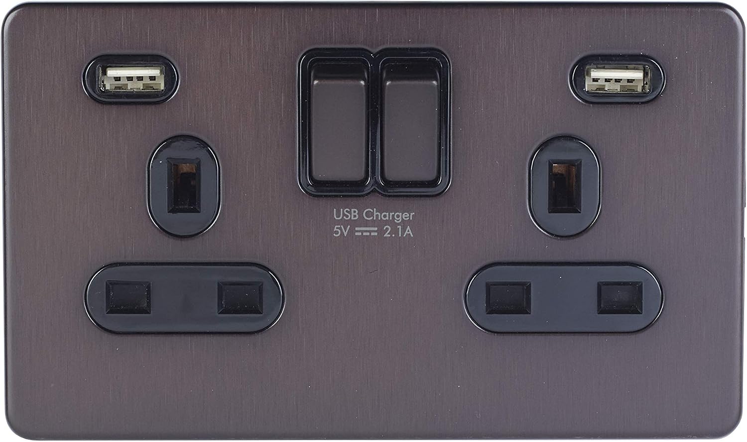 Schneider Electric, Ultimate Screwless Flat Plate (USFP) Bespoke Ultra Slim Profile with a 1.5 mm Plate Thickness, Wiring Devices Dark Bronze, GGBGU34202USBBDBP