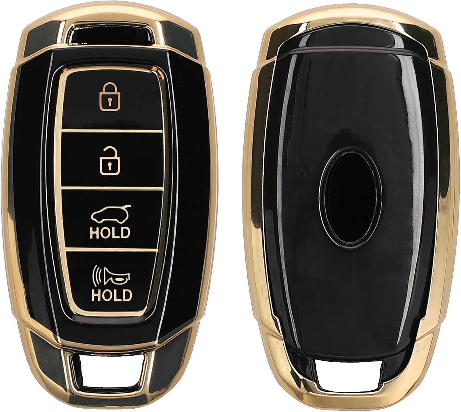 kwmobile Key Cover Compatible with Hyundai 4-Button Elantra GT Accent Kona Veloster - Car Key Fob Case Protector - Black/Gold