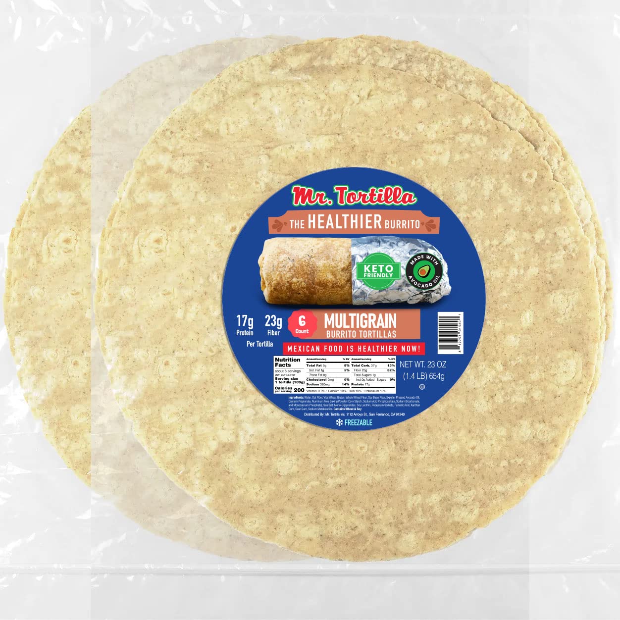 Mr. Tortilla Protein Keto Burrito Wraps - Restaurant Tortillas with Avocado Oil - 12" Size - 17g of Protein Per Serving - Keto Wraps - Low Carb Tortillas - (Healthier Burrito, 12 Count)
