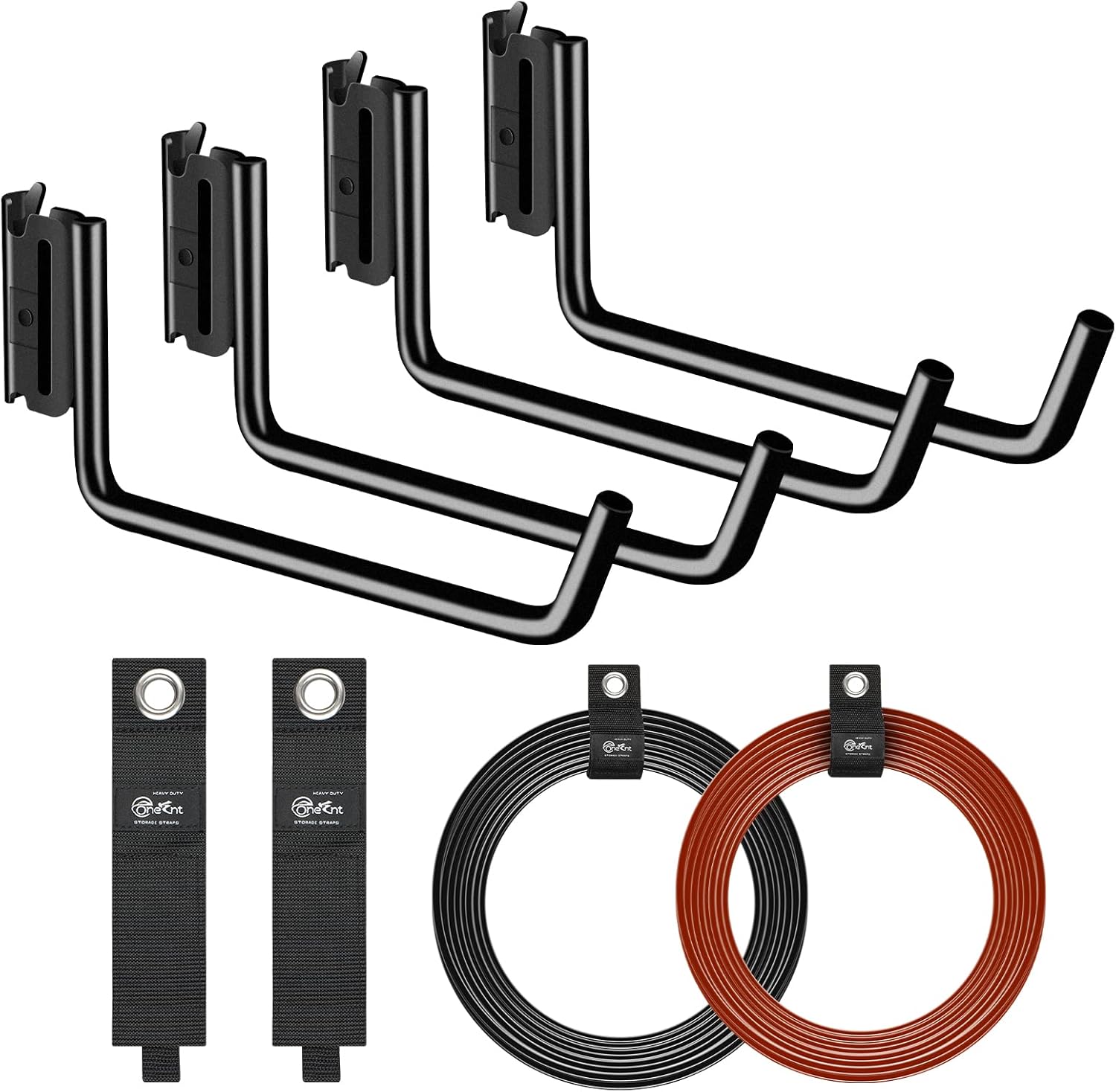 4Pcs E-Track J Hook with Loop Storage Straps | E Track Accessories for Enclosed Trailer for Tie Down Hook for Cables, Rope for Home, Garage Storage
