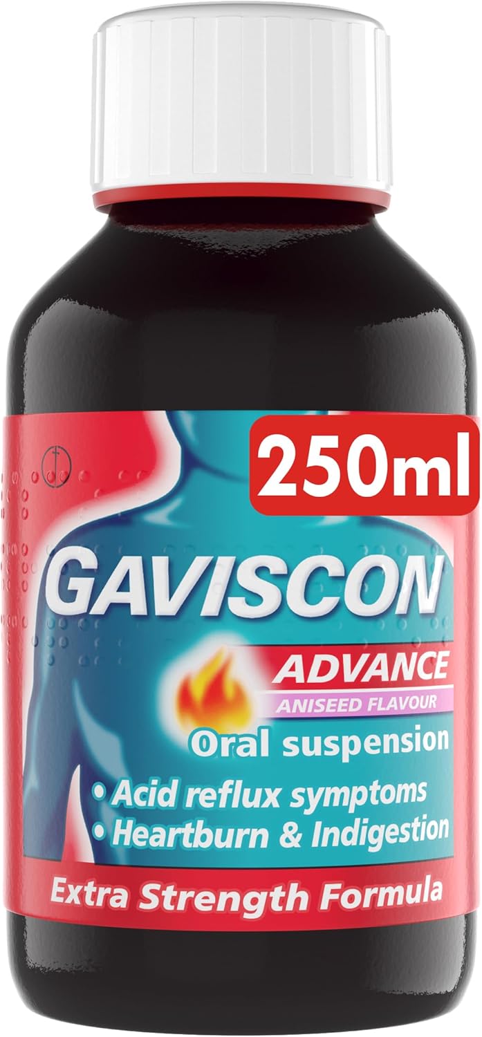 Gaviscon Advance Aniseed Liquid 250ml - Advanced Formula, Fast Heartburn & Indigestion Relief, Convenient Sachets, Antacids for Effective Digestion, Nausea Aid.