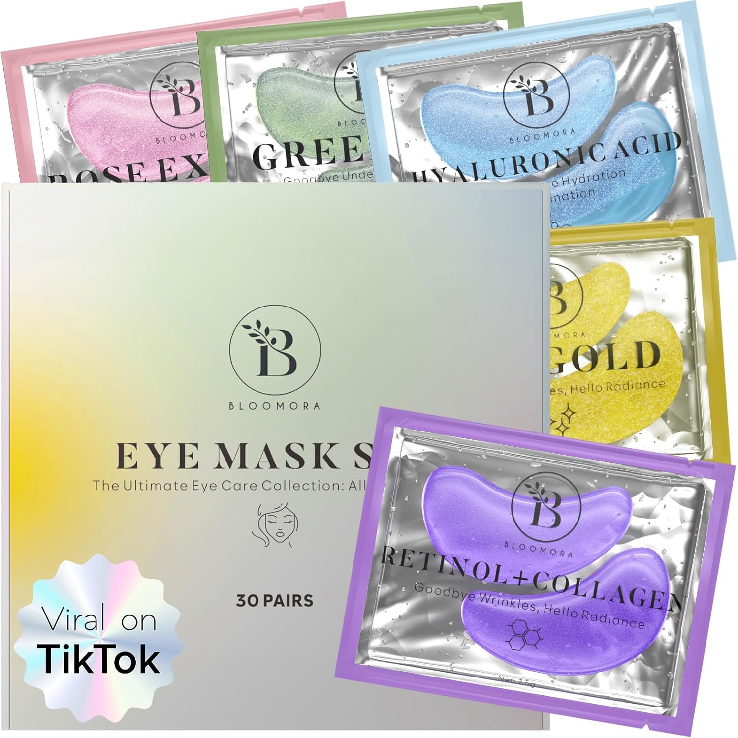 BLOOMORA Variety Under Eye Patches (30 Pairs) - Dark Circles & Puffiness Treatment - Eye Mask for Care