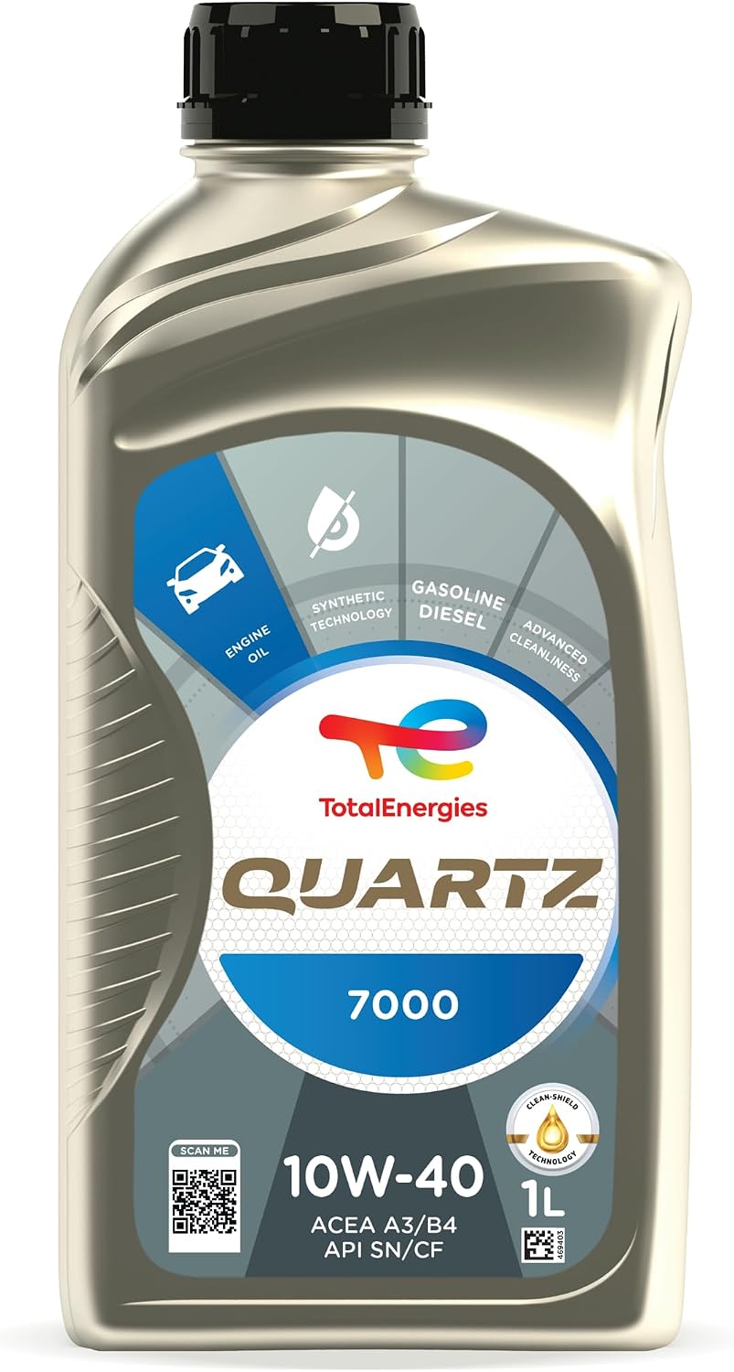 TotalEnergies Quartz 7000 10W40 Engine Oil - ACEA A3/B4, API SN/CF - Approved by PSA B71 22300, RENAULT RN0700/RN0710, VW 501.01/505.00 - Synthetic Based Motor Oil Lubricant - 1L