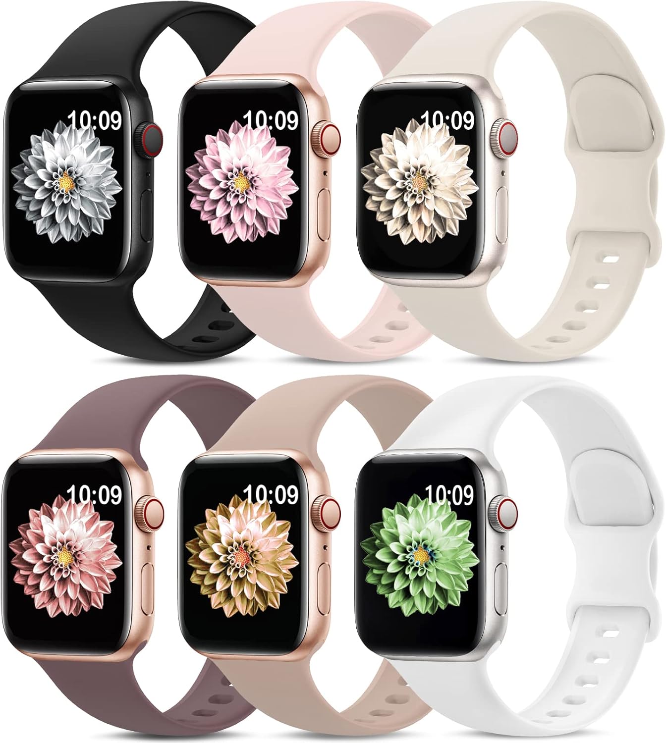 6 Pack Sport Bands Compatible with Apple Watch Band 38mm 40mm 41mm 42mm 44mm 45mm 49mm 46mm,Silicone Waterproof Strap Compatible with iWatch Apple Watch Series 10 9 Ultra 8 7 6 5 4 3 2 1 SE Women Men