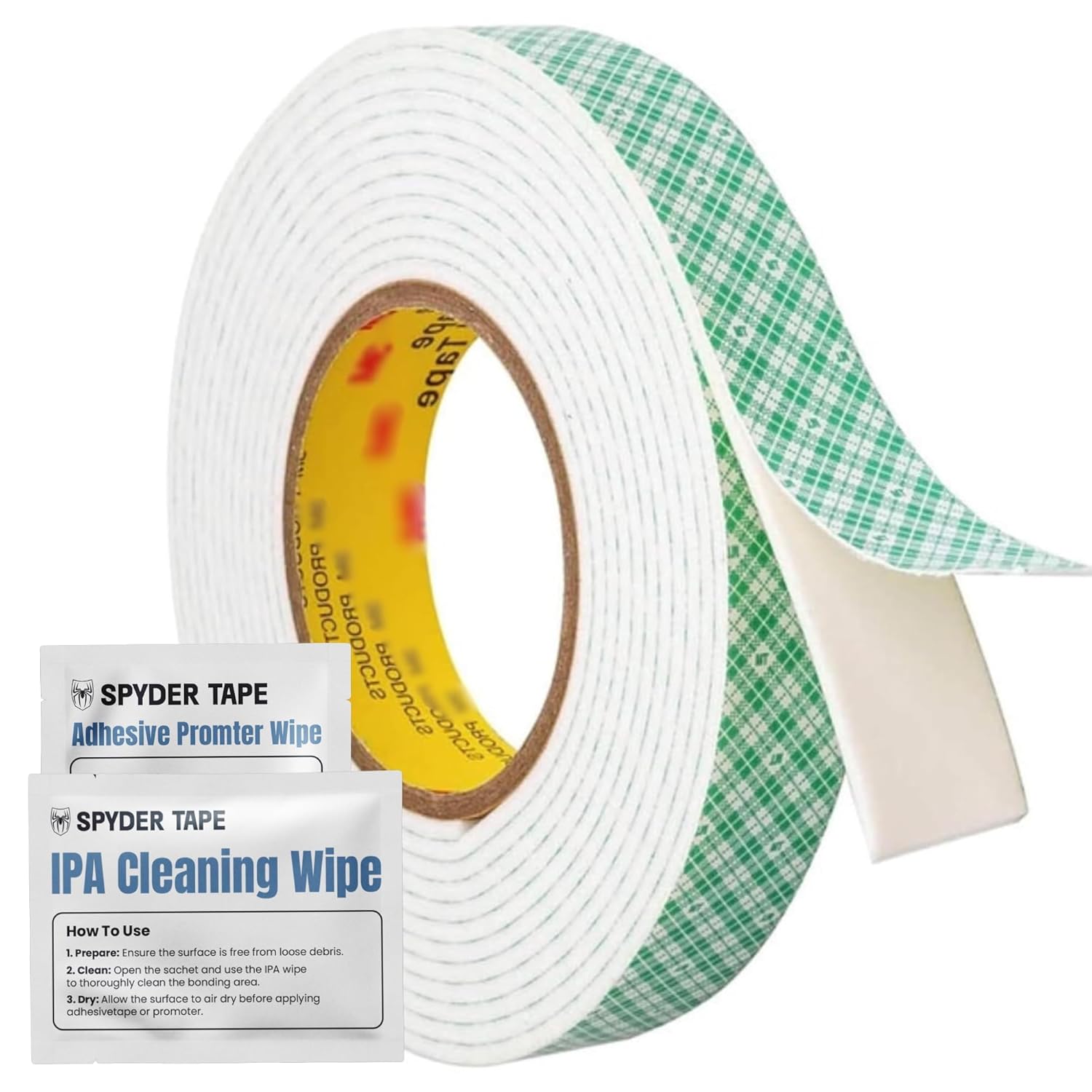 Spyder Tape 4026 Heavy-Duty Double Coated Urethane Foam Tape - 20mm x 10m - High Temperature Resistant Professional Mounting + IPA & Adhesion Promoter Wipes for Maximum Bond Strength - Indoor/Outdoor