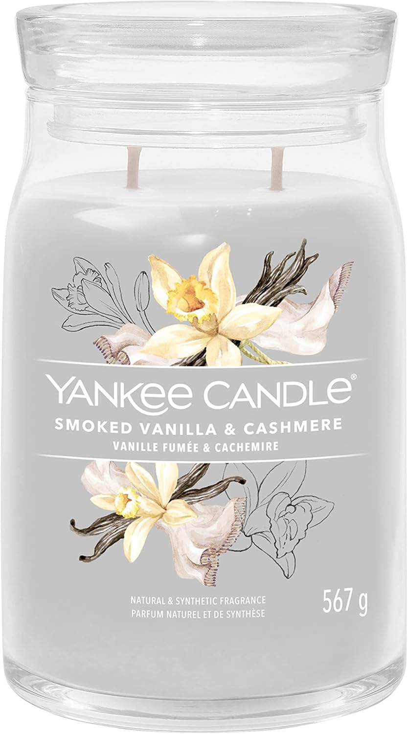 Yankee Candle Signature Scented Candle | Smoked Vanilla & Cashmere Large Jar Candle with Double Wicks | Soy Wax Blend Long Burning Candle | Perfect Gifts for Women