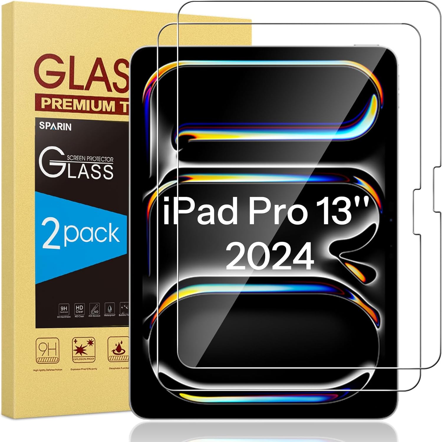 SPARIN Screen Protector for iPad Pro 13 inch M4 2024, 2 Pack Tempered Glass Film for iPad Pro 13 Screen Protector, Scratch Resistant