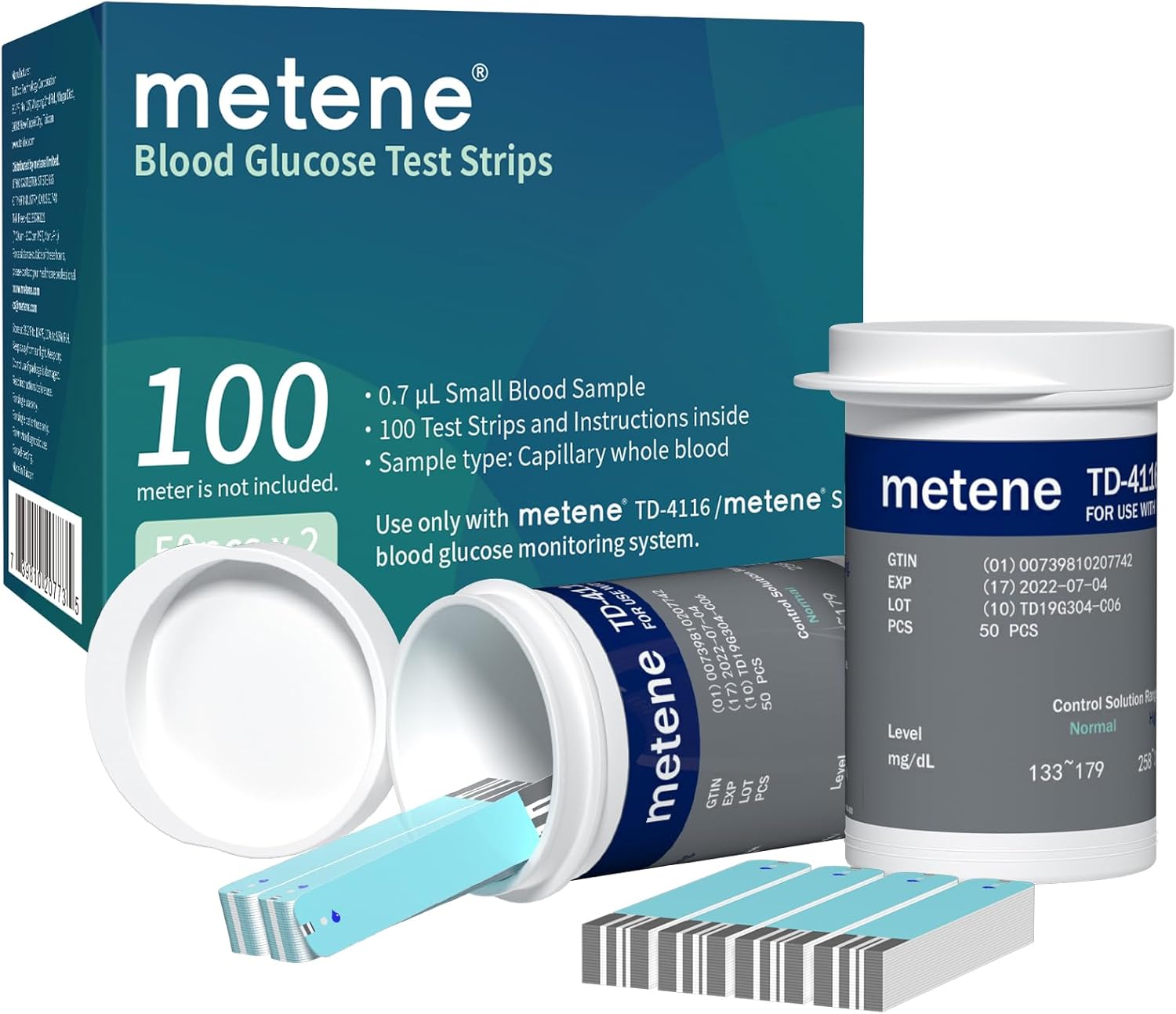 Metene TD-4116 Blood Glucose Test Strips, 100 Count Blood Sugar Test Strips for Diabetes, Use with metene TD-4116 Blood Glucose Monitoring System Only