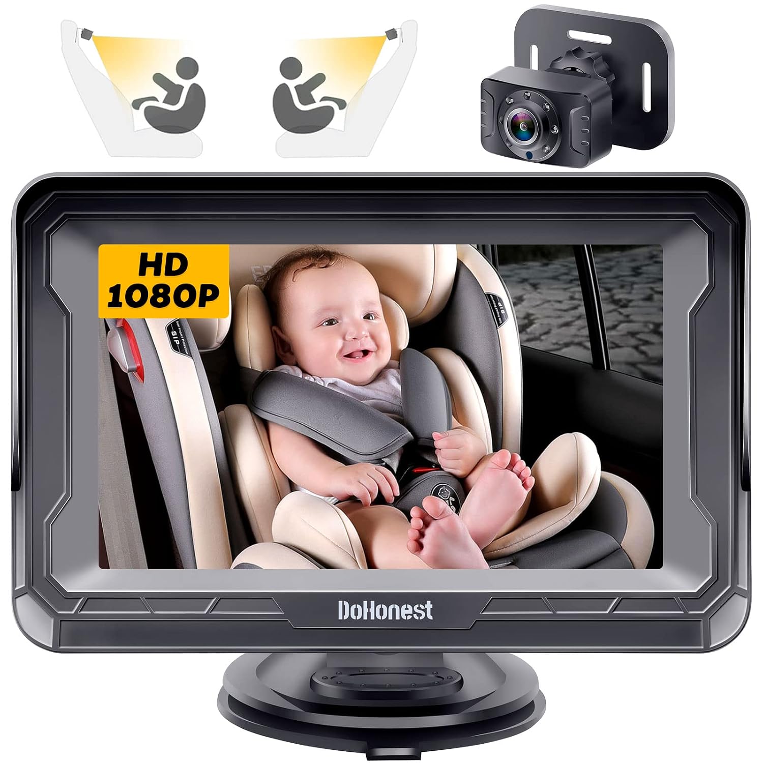 DoHonest Baby Car Camera HD 1080P - Rear-Facing Car Baby Monitor with Night Vision, Adjustable View Angle, Easy Setup, Anti-Glare Display, Safety for Kids & Infants | Crystal Night Vision, Adjustable View Angle, Easy Setup, Anti-Glare Display, Safety for Kids & Infants