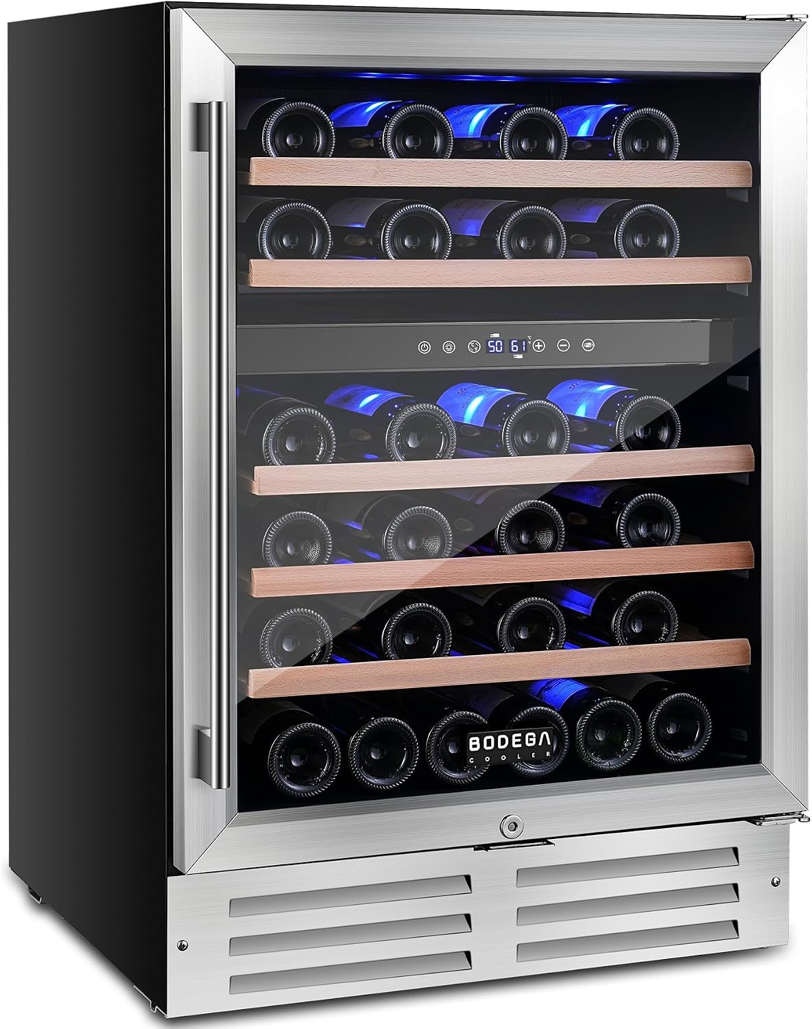 BODEGA 24 Inch Wine Fridge 46 Bottle, Dual Zone Compressor Wine Cooler with UV-Protected Glass Door, 41–72°F Temp Control, Quiet Under 45dB, Built-in or Freestanding for Home Kitchen Bar (5.3 cu.ft)