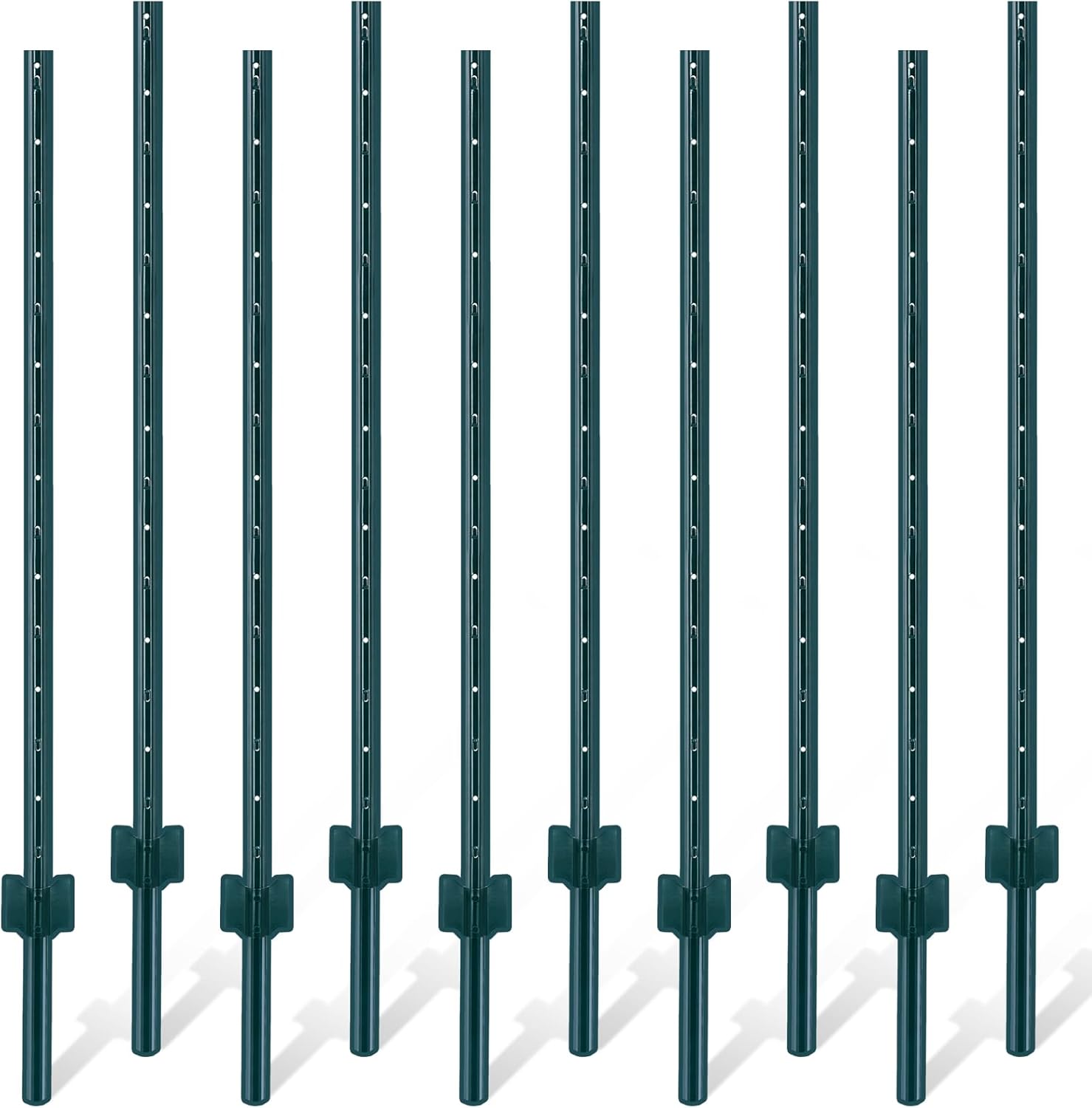 Gtongoko 4.8 Feet Sturdy Duty Metal Fence Post, Pack of 10, U Post for Fencing Green T Posts for Garden Yard and Outdoor Wire