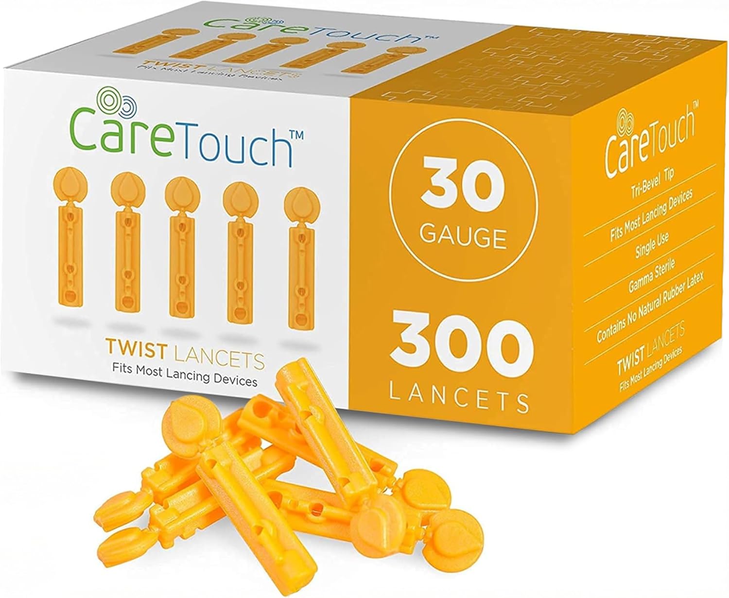 Care Touch Lancets for Diabetes Testing - 30 Gauge Diabetic Lancets for Blood Testing and Glucose Testing - Fits Most Lancing Devices - Sterile, Single Use 30g Blood Sugar Lancets - 300 count