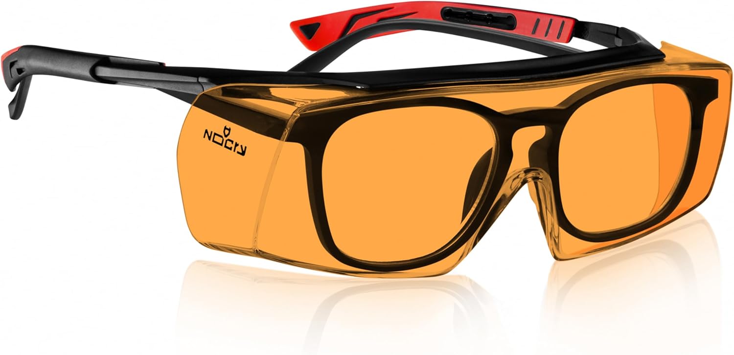 NoCry Blue Light Blocking Safety Glasses Over Eyeglasses with 100% UV Protection — UV Light Protection with Anti-Fog & Anti-Scratch Lenses; ANSI Z87.1 Certified — Adjustable Temples with Anti-Slip Tip