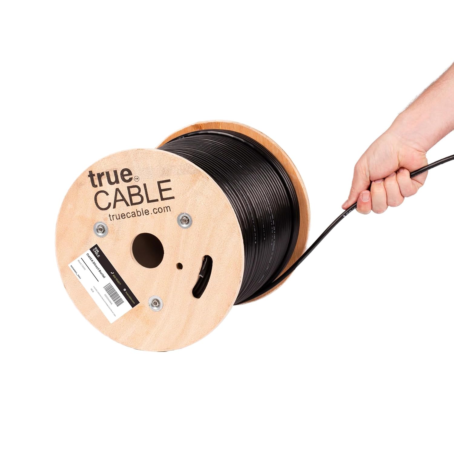 TRUE CABLE Cat6A Direct Burial Bulk Ethernet Cable, 500ft, Black, Waterproof, Outdoor Rated OSP, 23AWG Solid Bare Copper, 750MHz, PoE++ 100W, Unshielded UTP