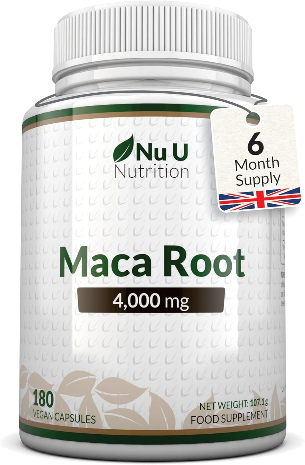 Maca Root Capsules 4000mg - 180 Vegan Capsules - 6 Month Supply - High Strength Peruvian Maca Root for Men & Women - Made in The UK - Nu U Nutrition