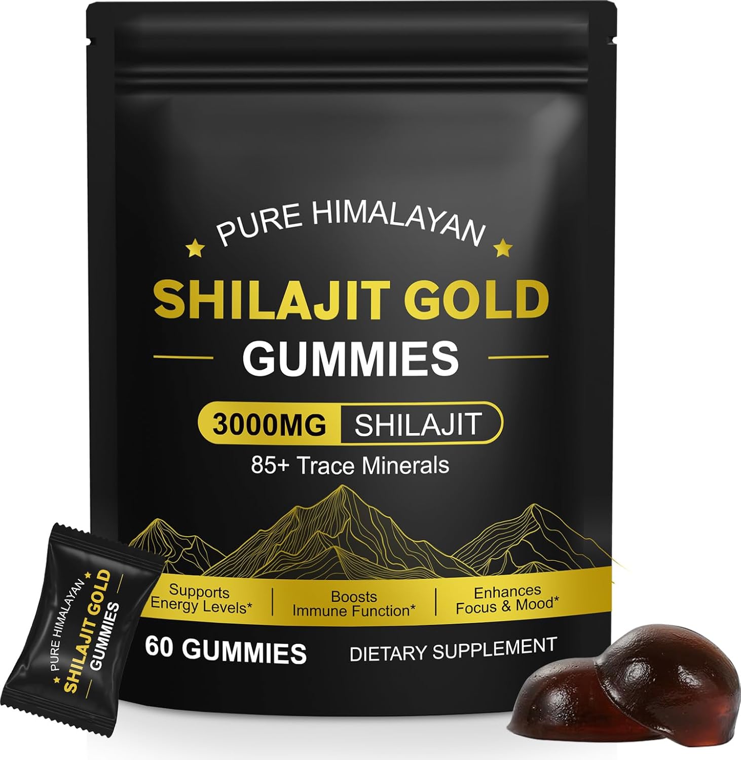 Shilajit Gummies for Men & Women, Pure & Natural Himalayan Gold Shilajit Gummies Energy Boost & Immune Support- Gluten Free 60 Gummies