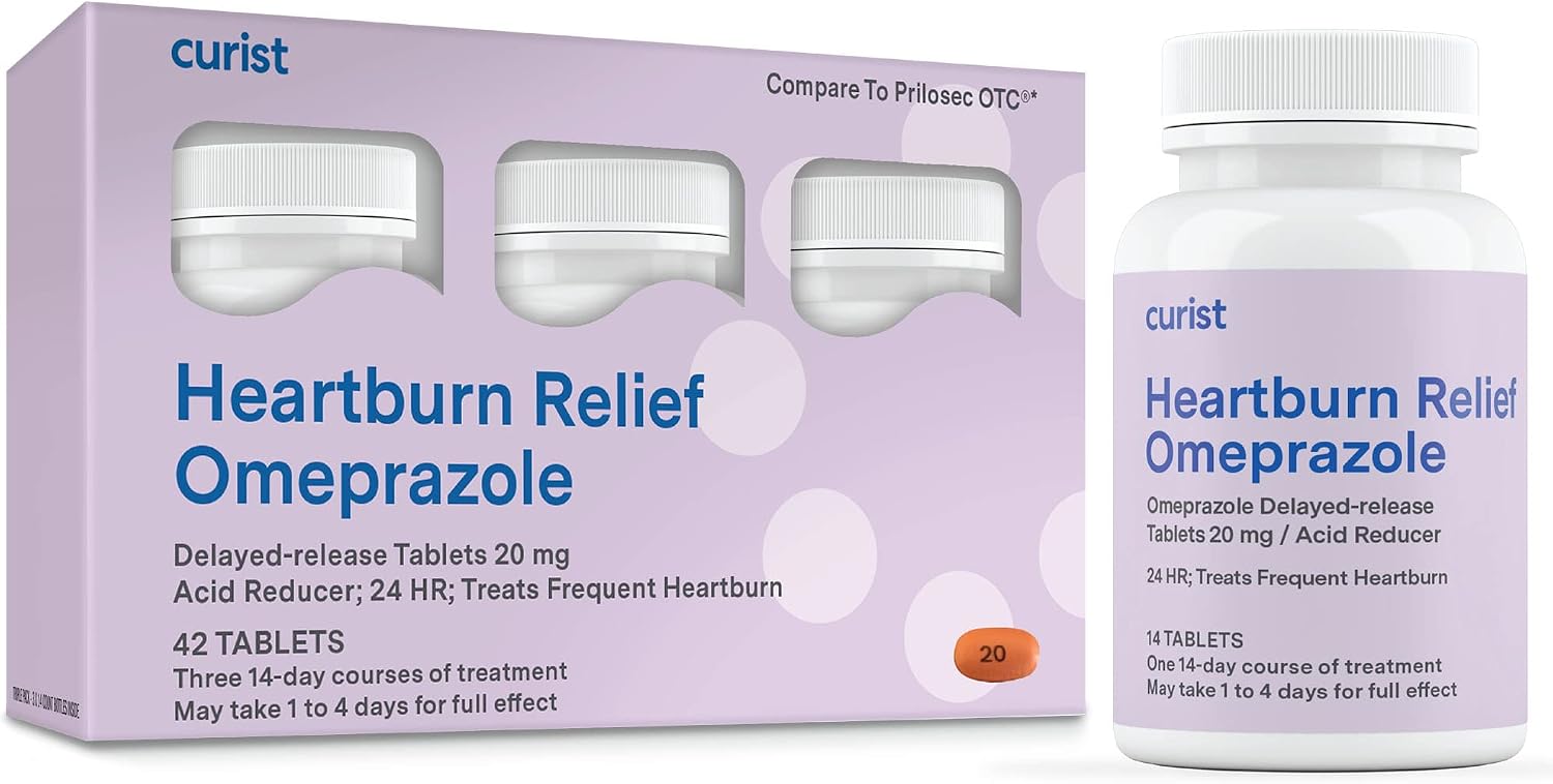 Curist Omeprazole 20mg Tablets - 42 Count Delayed-Release Tablets - Acid Reflux Medicine for Heartburn Relief