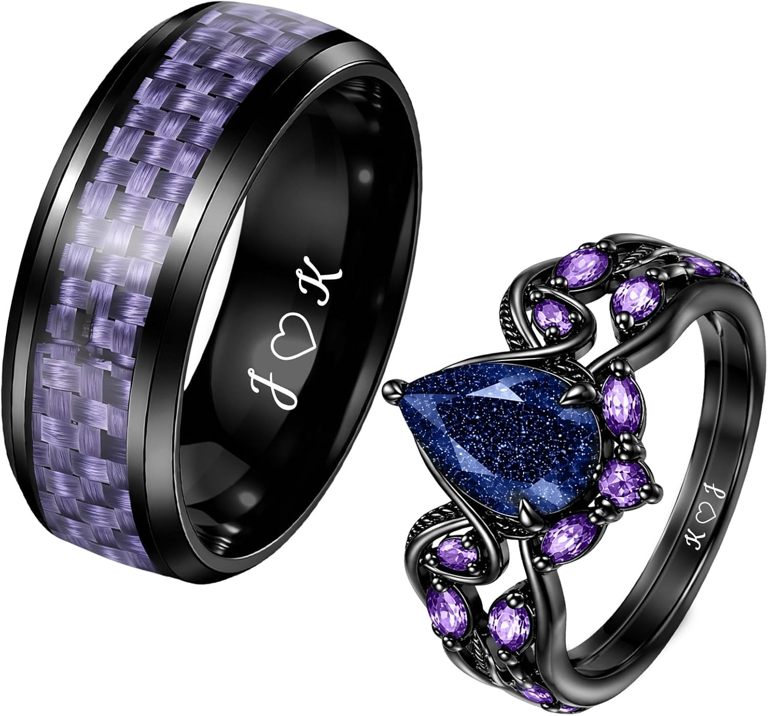 Personalized Promise Rings for Couples Custom Couple Rings His and Hers Wedding Ring Sets 2 PCS Engagement Gift