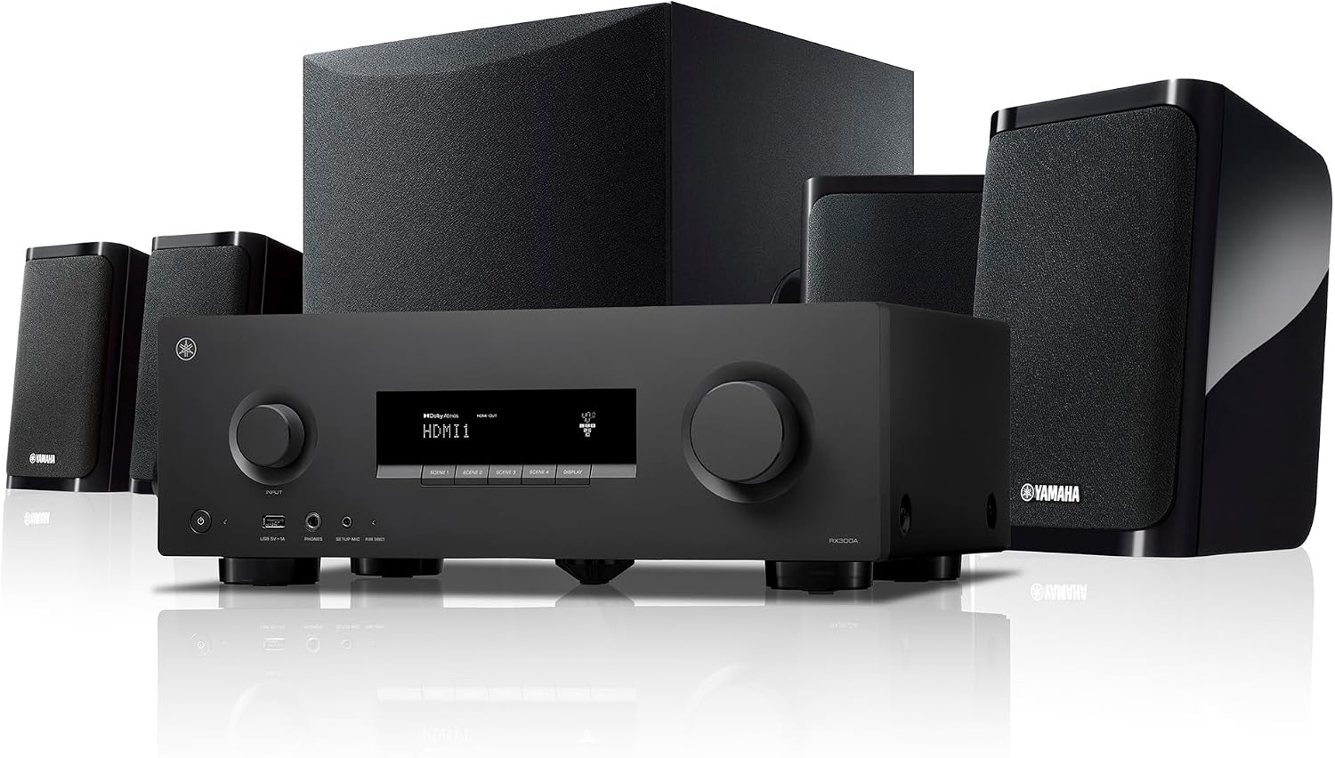 Yamaha YHT-4970U 5.1-Channel Home Theater System - Dolby Atmos 4K120 8K AV Receiver, 5 Speakers and Powered Subwoofer - HDMI eARC, Bluetooth Wireless Streaming