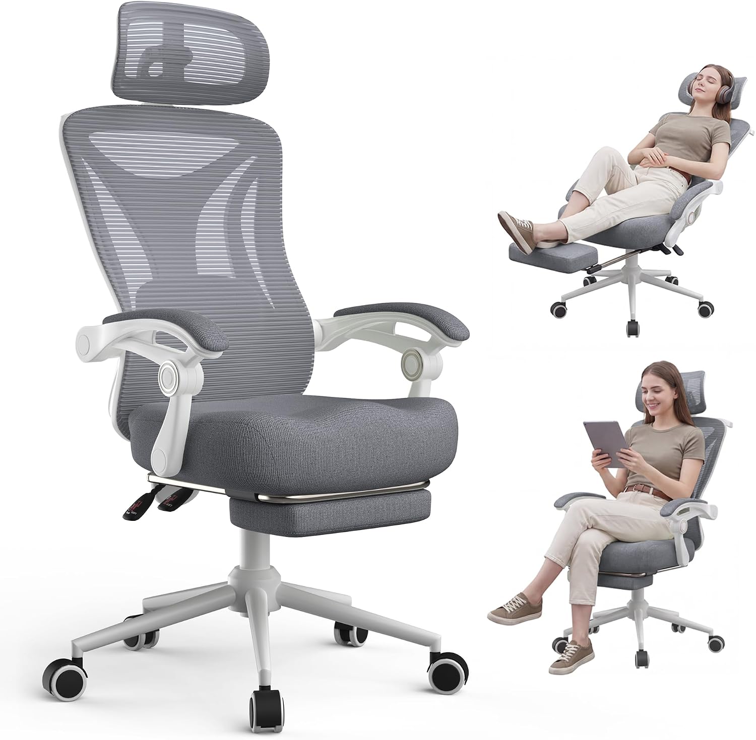 CYKOV Ergonomic Office Chair, Reclining, Footrest, Adjustable Lumbar, 350LB