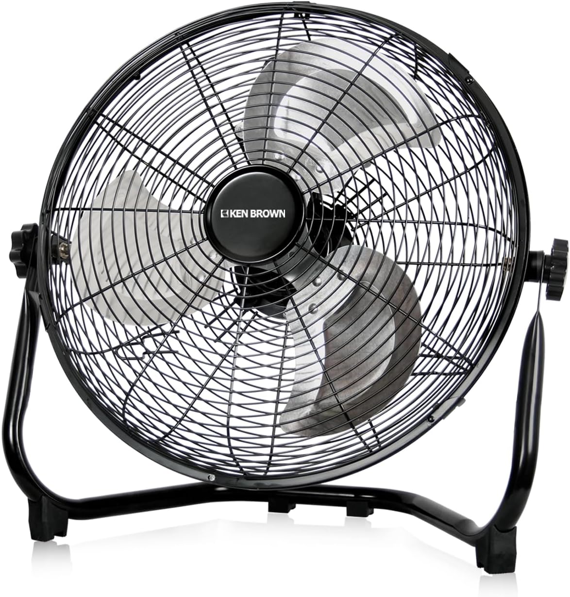 KEN BROWN 14 Inch High Velocity Metal Floor Fan 3-Speed 360° Adjustable Tilting Powerful Airflow for Bedroom, Office