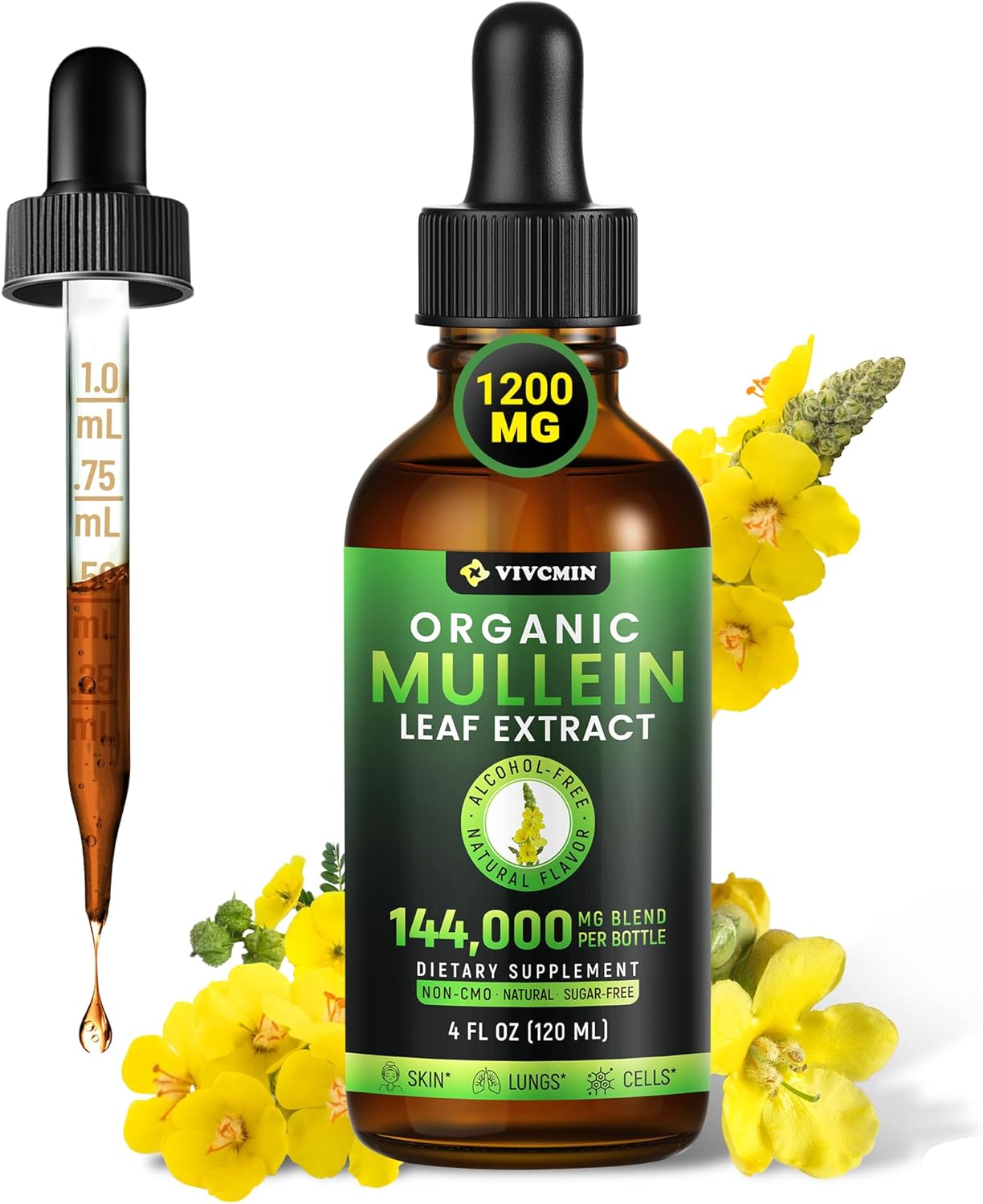 Mullein Drops for Lungs - Lung Cleanse, Organic Mullein Leaf Extract for Detox & Respiratory Health, Immune Support, Natural Lung Support Supplement, No GMO - 4 FL OZ