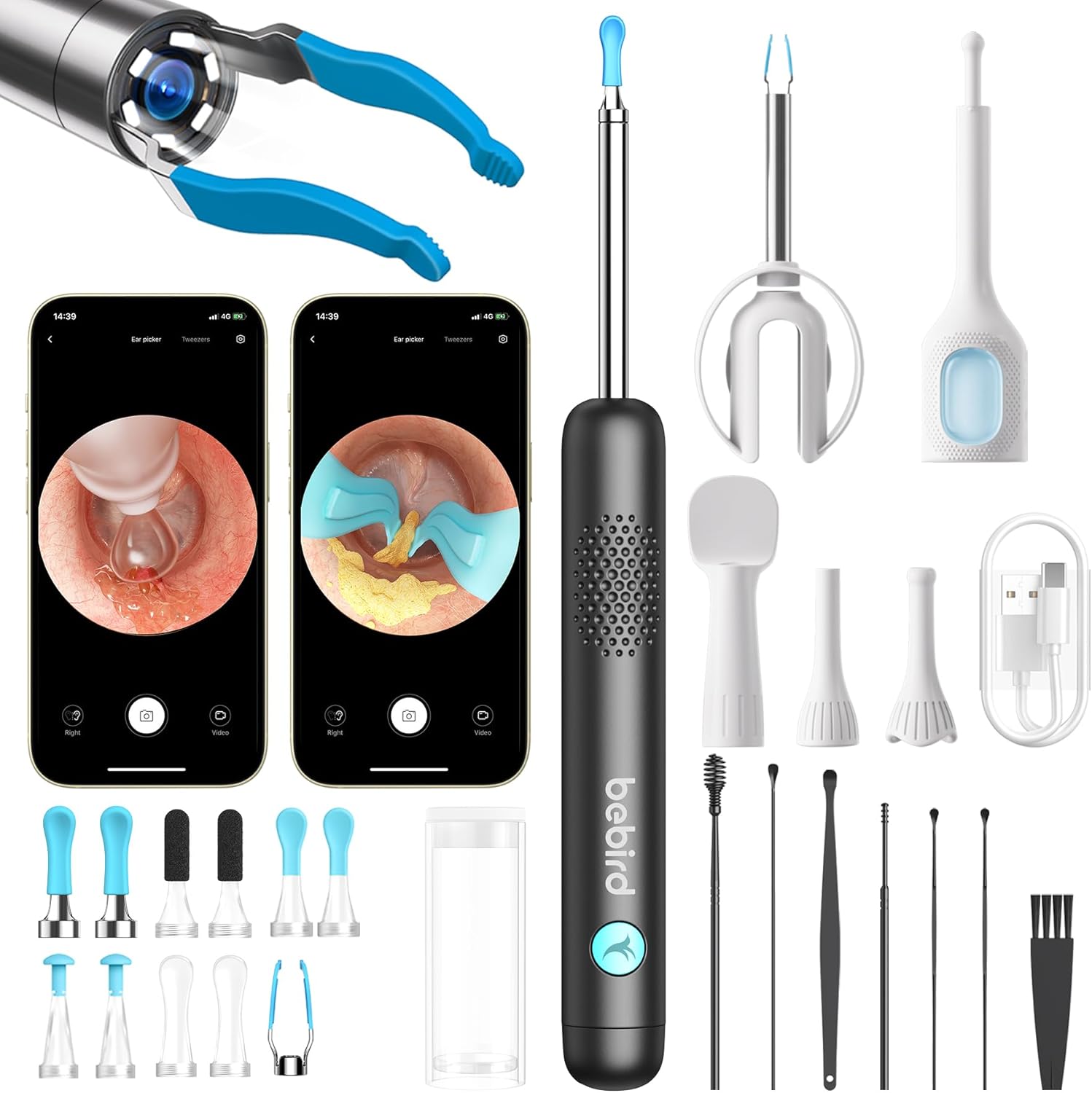 BEBIRD R1 Ultra Ear Wax Removal, Ear Cleaner with Camera Ear Scope, Wax Remove Ear Pick with Ear Otoscope Tweezers, Visual Dropper Cleaning Kit, Ear/Nose/Throat Examination Tool for Family