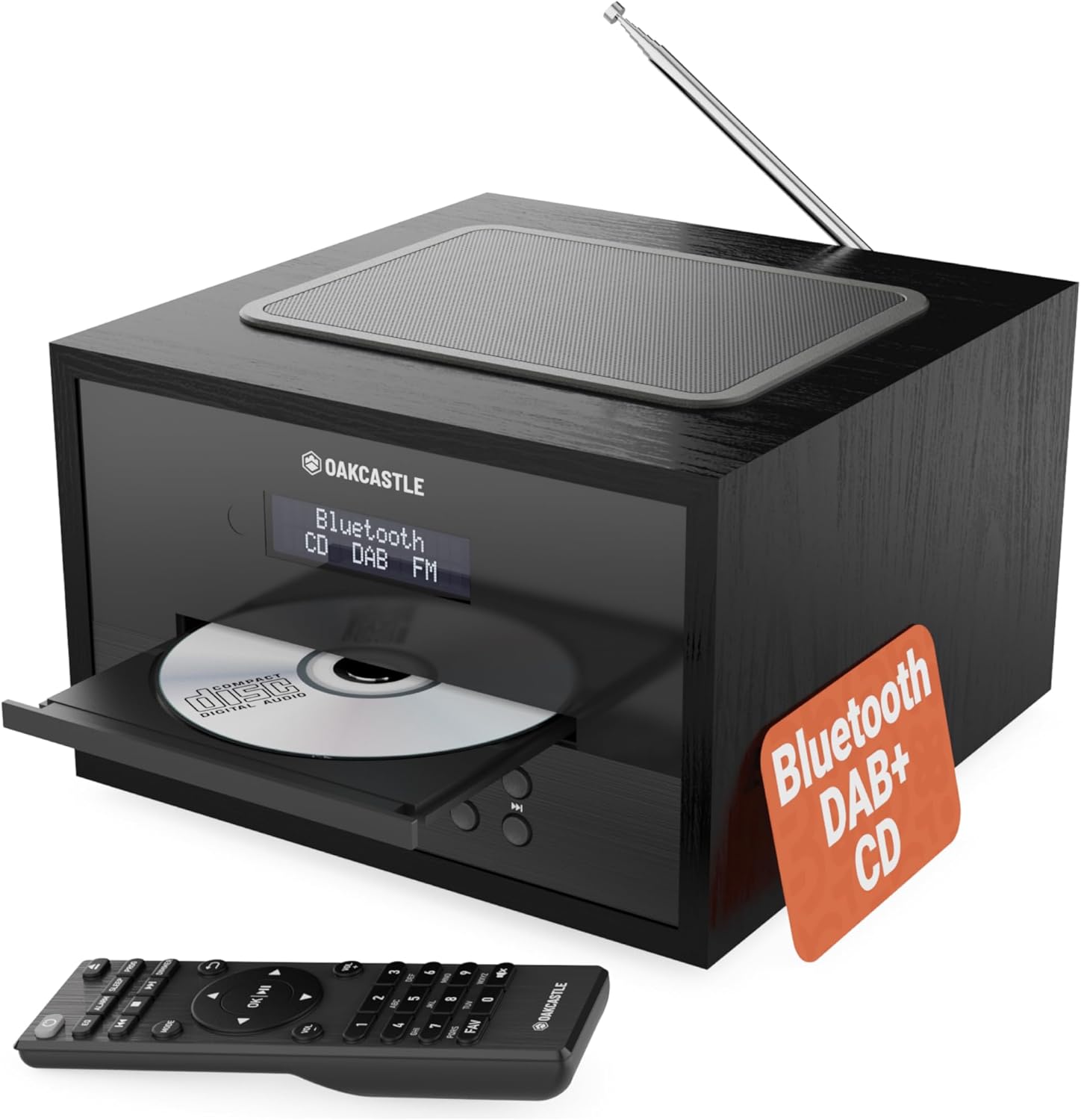 Bluetooth DAB+ Radio & CD Player | 40 Watt Mains Powered Hifi System for Home | Inbuilt Speakers, LED Display | Dual Alarm, 20 Presets & FM | USB, MP3, AUX | Remote Control Included | OAKCASTLE DAB400