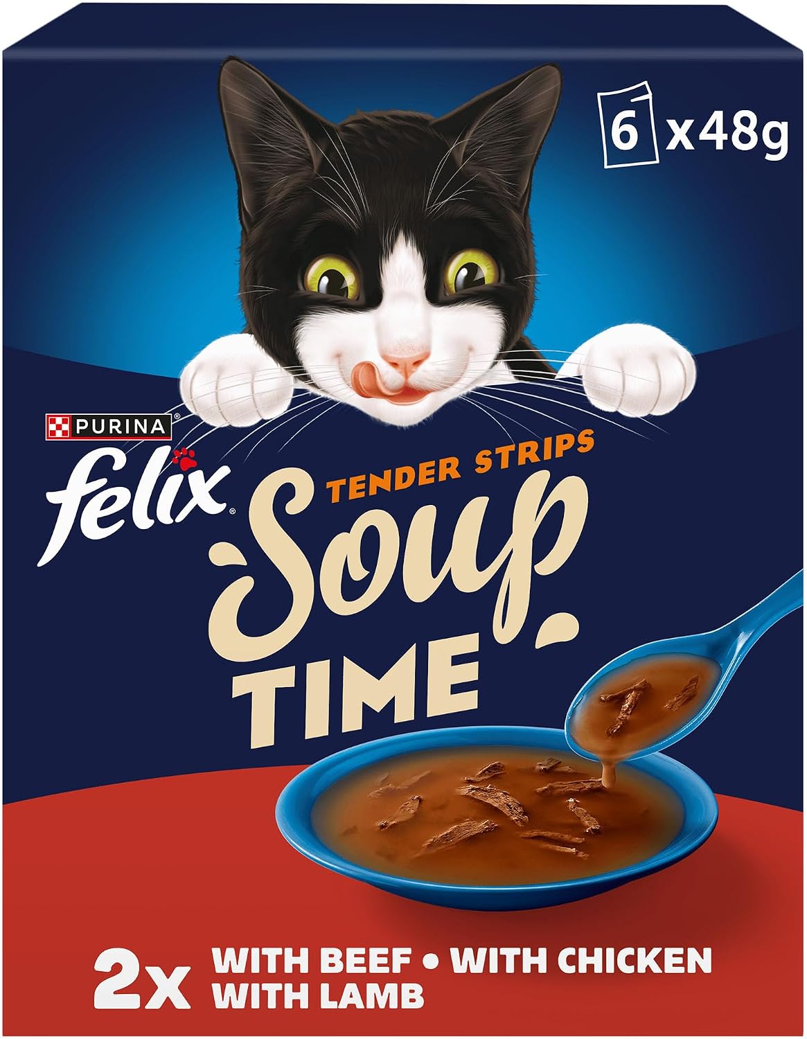 FELIX Soup Tender Strips Farm Selection Wet Cat Food 6x48g (Pack of 8)