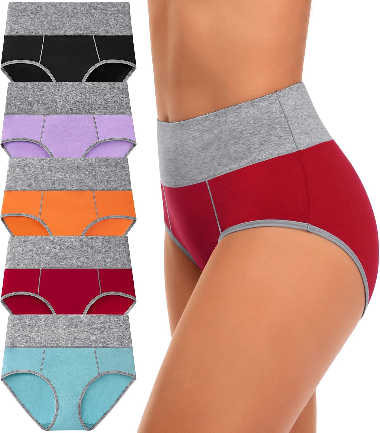 CULAYII High Waisted Underwear for Women Cotton No Muffin Top Full Coverage Briefs Soft Stretch Ladies Panties 5 Pack