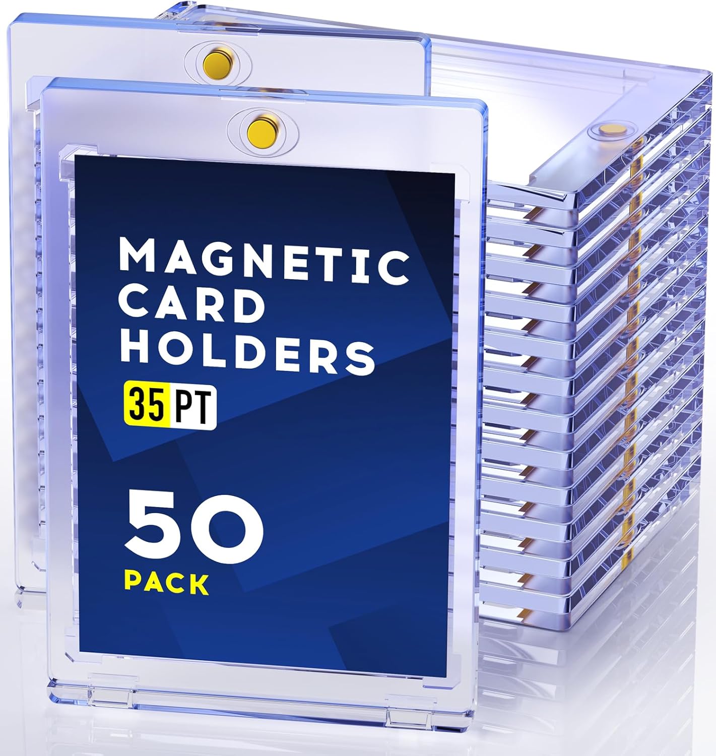 50ct Magnetic Card Holder, 35pt One Touch Card Holder, U-V Protectors Hard Plastic for Trading Cards, Magnet Case, Sports, Game, Football, Baseball Cards Holder